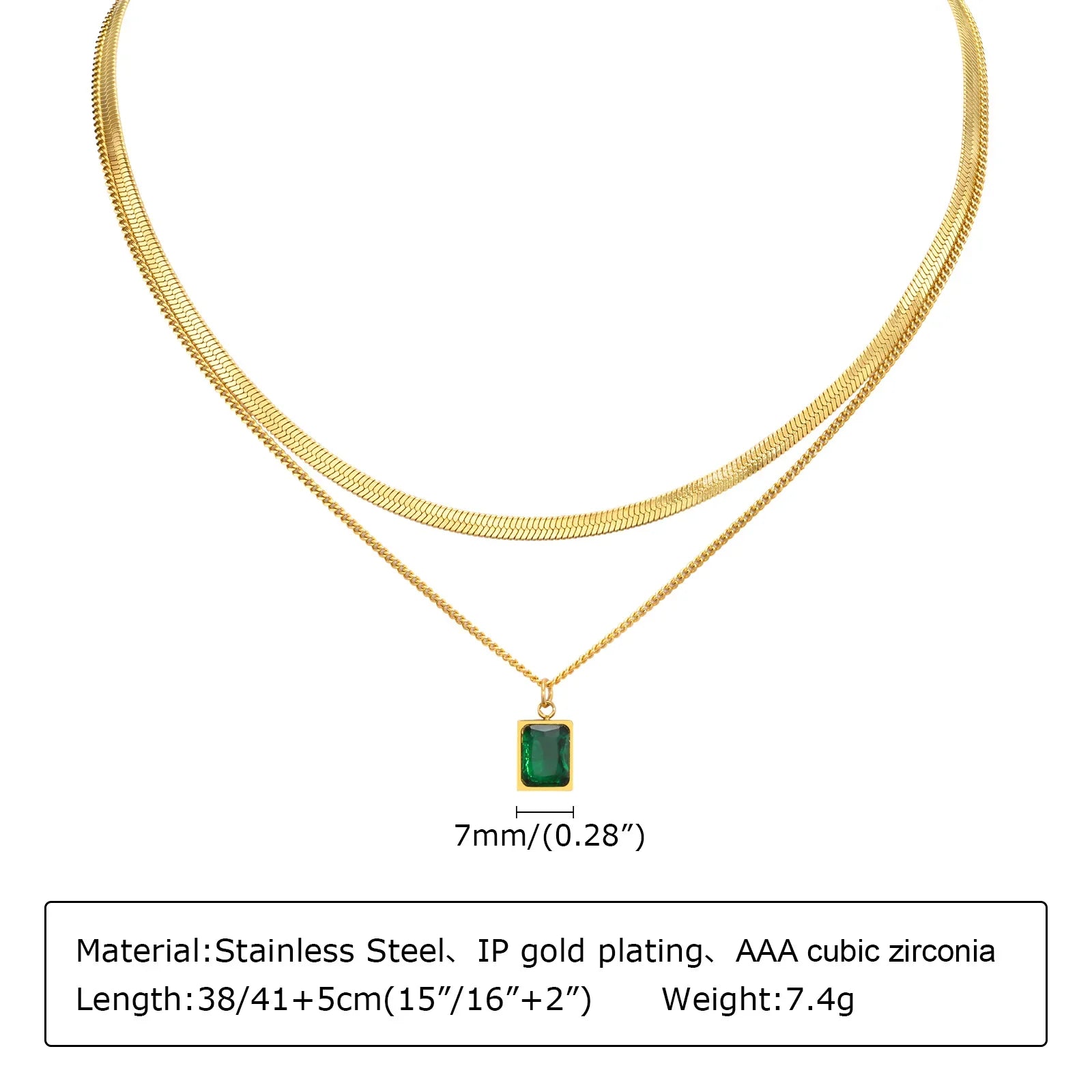 Gold Green Zircon Layered Necklace